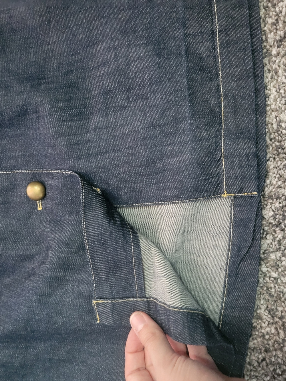 High-Waist Dark Denim Button-Front Skirt - Navy - Picture 12 of 15